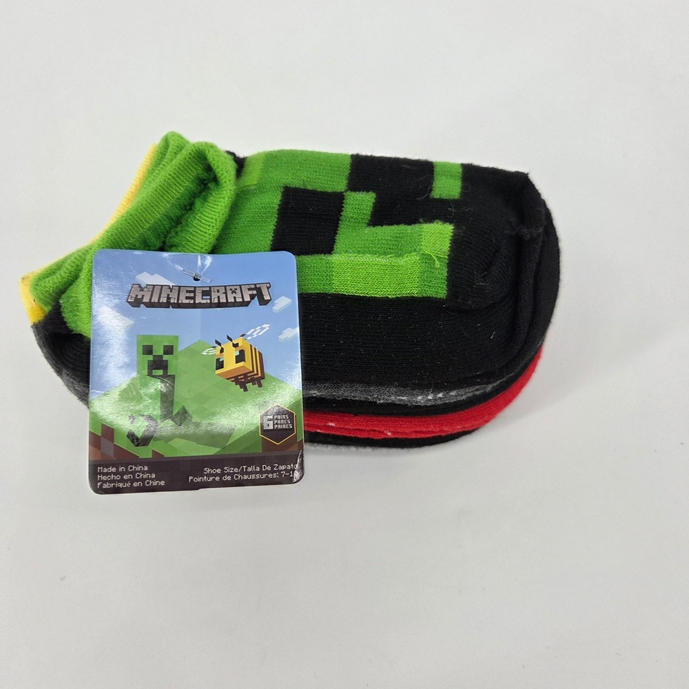 Minecraft Kids Ankle Socks 6 Pair Pack Creeper Bee Multicolor Shoe Size 7-10 NEW